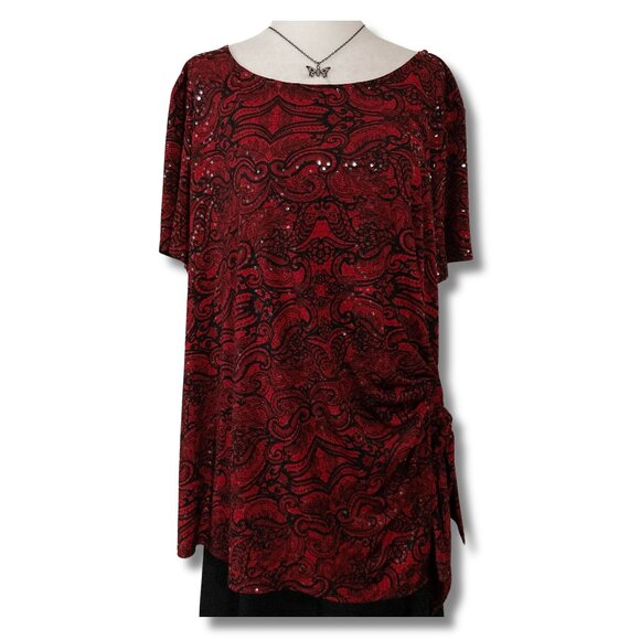 Dress Barn Tops - DB Dark red black floral lace paisley print short-sleeve plus size top XXL 2X